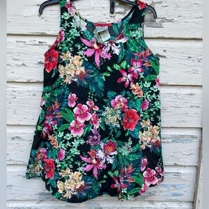 Vintage Compartments  80s Floral Tropical Cotton Summer Sleeveless Blouse Top S